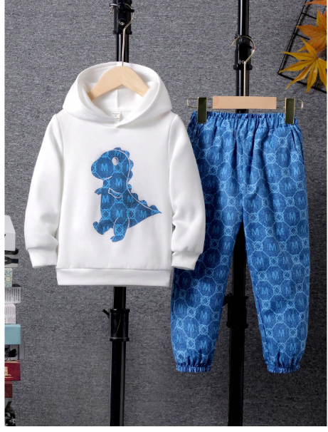 Young Boy Dinosaur Print Hoodie & Pants