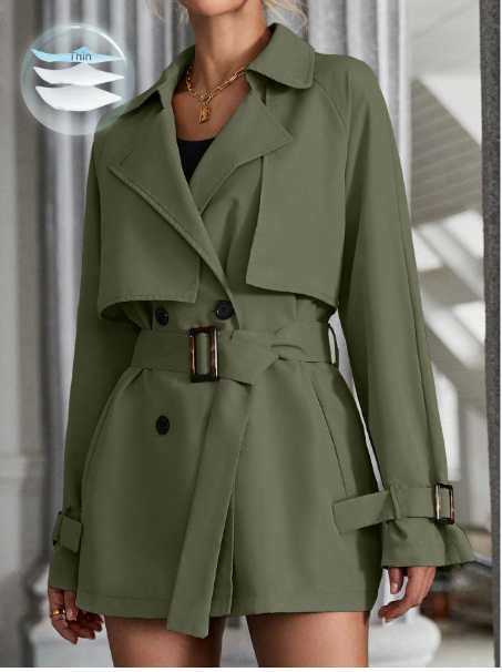 Raglan Sleeve Double Breasted Belted Trench Coat
