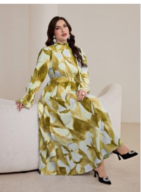 Plus Size Elegant Long Dress With Tie-Dye Pattern