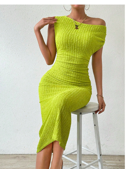 Women'S Oblique Shoulder Ruffled Dress Maxi Women Outfit Carousel 2