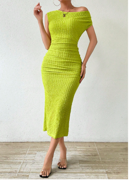 Women'S Oblique Shoulder Ruffled Dress Maxi Women Outfit Carousel 4