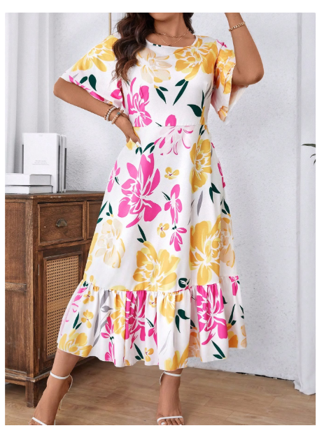 plus Size Boho Casual Loose A-Line Floral Print Dress Carousel 3