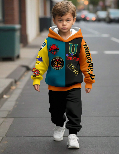 2Pcs Young Boys Loose Fit Sporty Casual Comfortable Oversized Hoodie Carousel 1
