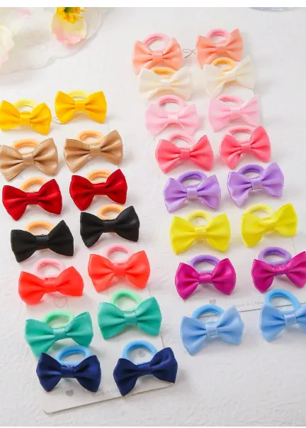 10pcs/Set Teen Solid Color Bow Scrunchies Random Colors Cute Teen Hair Ties Elastic Hair Bands  Carousel 1