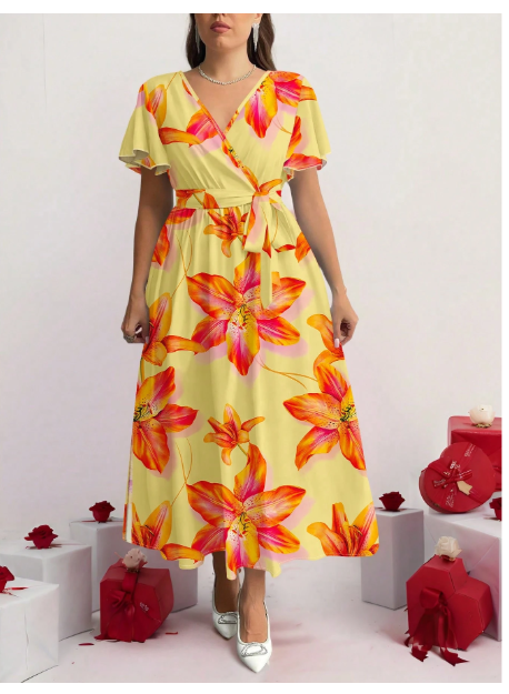 Plus Size Floral Print Casual Retro Loose Dress Carousel 2