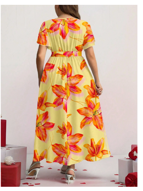 Plus Size Floral Print Casual Retro Loose Dress Carousel 4