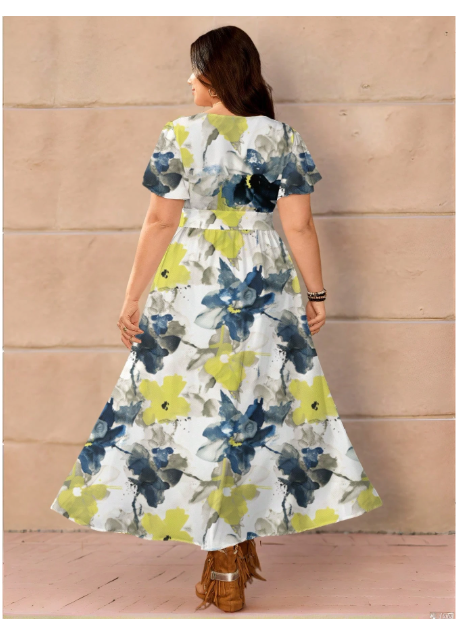 Casual Vintage Floral Pattern Loose Plus Size Dress Carousel 1