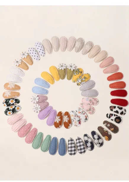 50/20/10 Pieces Baby Girl Cute Toddler Press Button Hair Clips With Flower Pattern Carousel 3