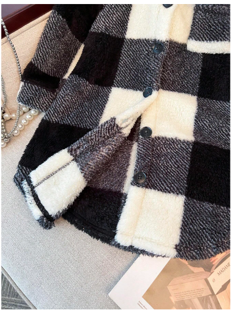 Young Girl Fall/Winter Clothes Young Girl Double-Faced Black & White Checkered Long Sleeve Carousel 2