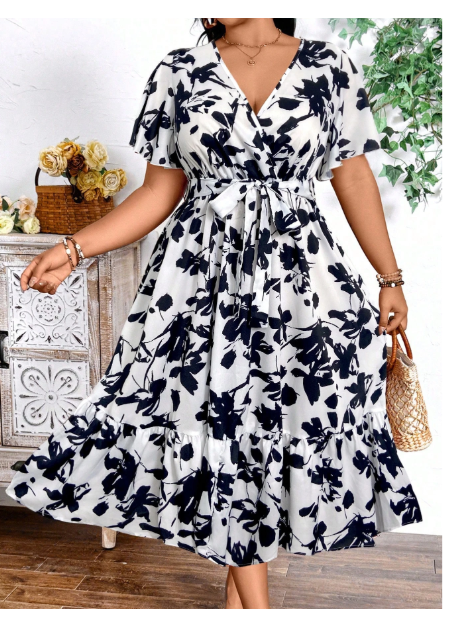 Plus Size Holiday Floral Print Dress Maxi Women Outfit Carousel 5
