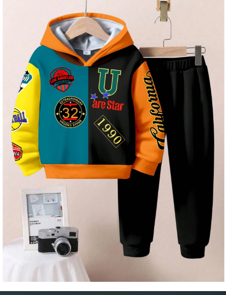2Pcs Young Boys Loose Fit Sporty Casual Comfortable Oversized Hoodie Carousel 2