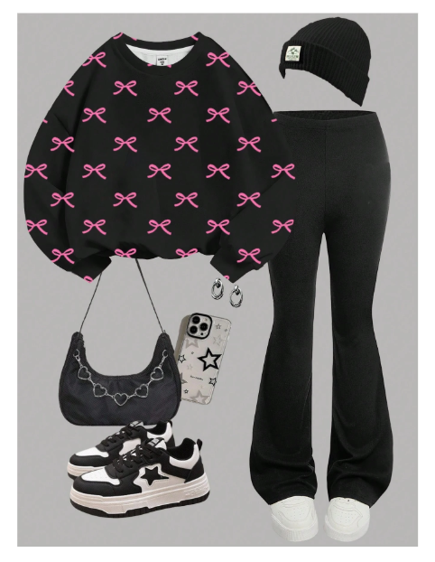 2pcs/Set Tween Girls Y2K Letter Graphic Loose Pullover Sweatshirt And Flared Pants Casual Outfit
