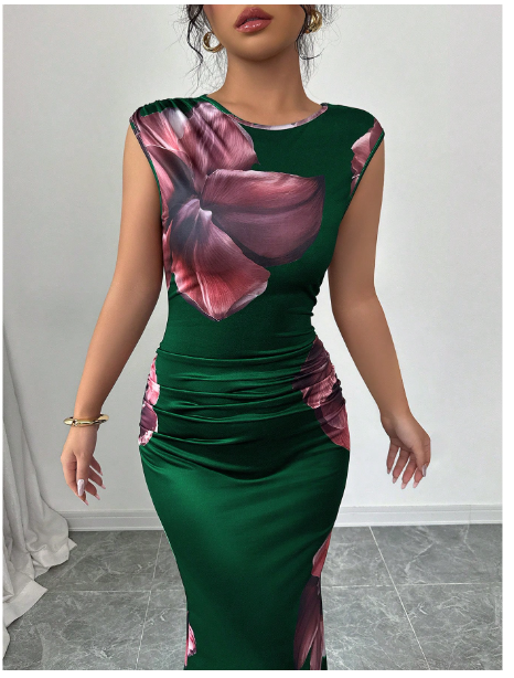 Round Neck Sleeveless Floral Print Minimalist Elegant Women Dress Carousel 1