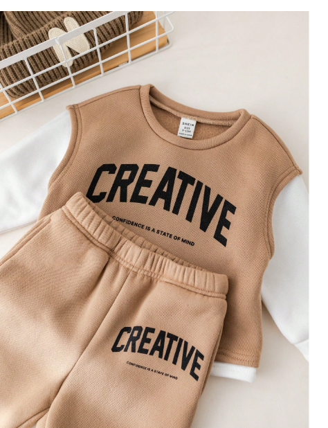 2pcs Baby Boy/Girl Casual Loose 2 In 1 Letter Graphic Sweatshirt & Pants Set Carousel 5