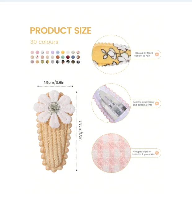 50/20/10 Pieces Baby Girl Cute Toddler Press Button Hair Clips With Flower Pattern Carousel 1