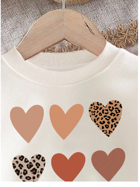 Baby Girl Cute Sweet Leopard Print Heart Pattern Beige Knit Soft Pullover Casual Outfit Carousel 2