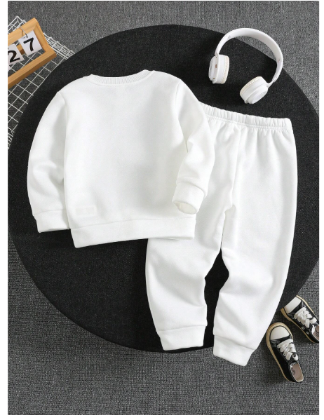 2pcs Boys Kids Casual Fashion Printed Knitted Crew Neck Long Sleeve Sweatshirt & Pants Set Carousel 2