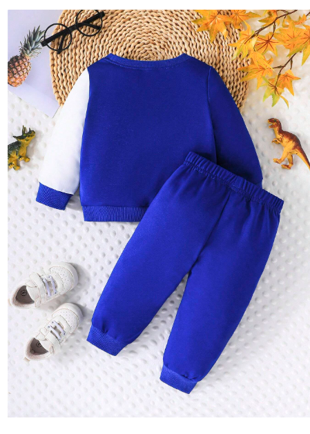 Baby Boy Animal Print Patchwork Long Sleeve Sweatshirt And Elastic Waist Solid Color Pants Set Carousel 1