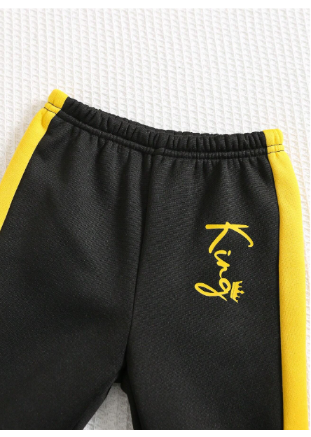 2pcs Baby Boy/Girl Black & Yellow Patchwork Sweatshirt And Loose Fit Color Block Jogger Pants Set Carousel 2