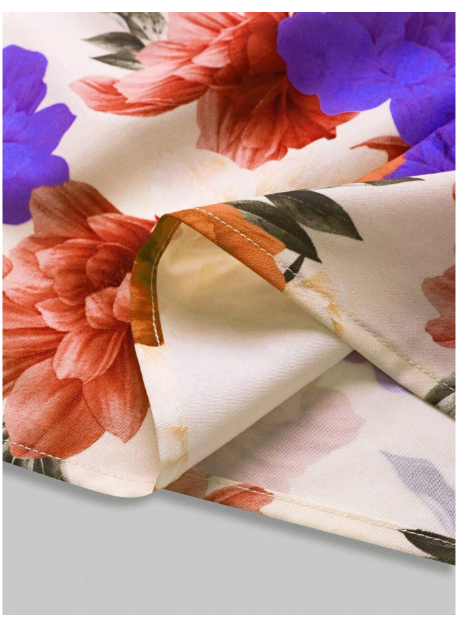 Women Floral Print Short Sleeve Off-The-Shoulder  Carousel 3