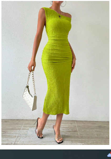 Women'S Oblique Shoulder Ruffled Dress Maxi Women Outfit Carousel 1