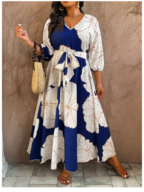 Sleeveless Digital Print Plus Size Dress Carousel 4