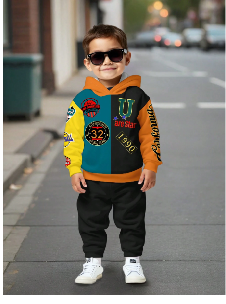 2Pcs Young Boys Loose Fit Sporty Casual Comfortable Oversized Hoodie