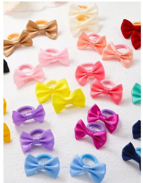 10pcs/Set Teen Solid Color Bow Scrunchies Random Colors Cute Teen Hair Ties Elastic Hair Bands  Carousel 5