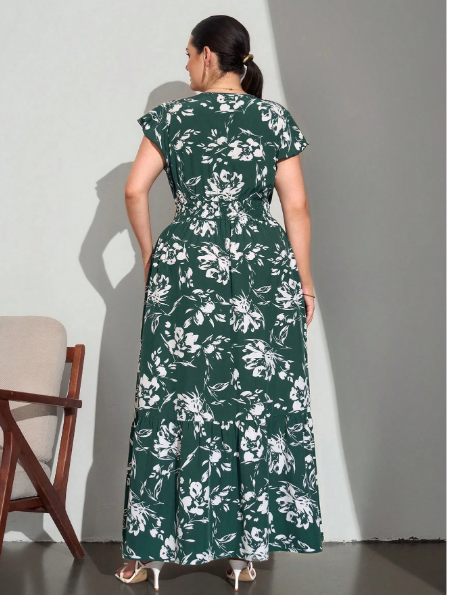 Plus Size V-Neck Cap Sleeve High Waist Dress Carousel 2
