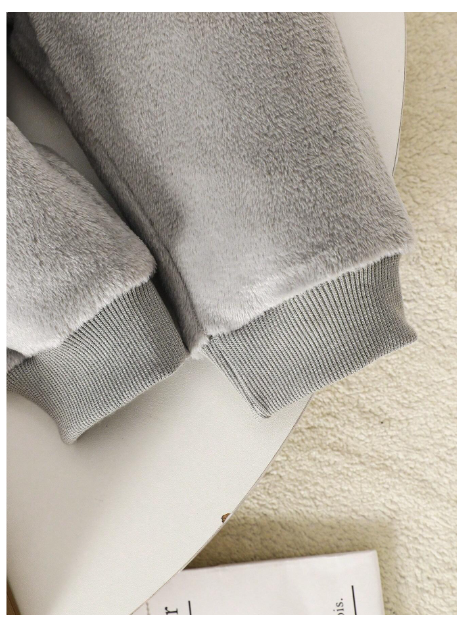 2pcs/Set Baby Boy Elephant Embroidery Fluffy Rib Knit Crew Neck Sweatshirt And Pants Set Carousel 3