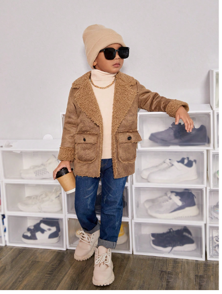 Young Boy Flap Pocket Teddy Lined Overcoat Carousel 1