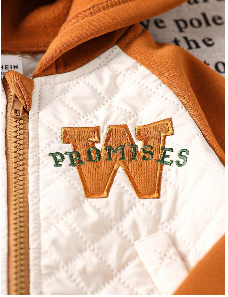 Baby Boy 2pcs Outfit - Dark Color Casual Suit, Letter Embroidery Hoodie Long Sleeve Jacket + Solid Color Pants Carousel 6