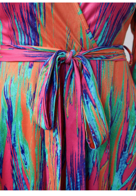 Plus Size Women's Tie-Dye Long Sleeve Elegant Wrap Around Dress Carousel 5