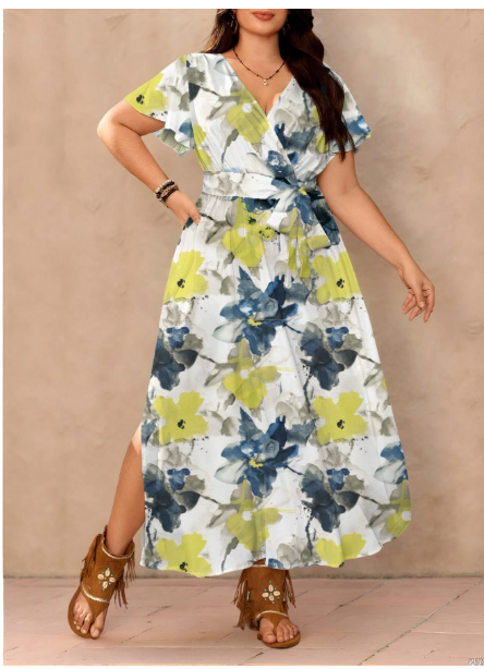 Casual Vintage Floral Pattern Loose Plus Size Dress Carousel 4