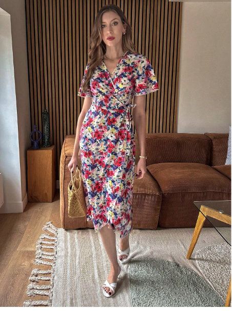 Floral Allover Print Tie-Up Wrap Dress Carousel 2