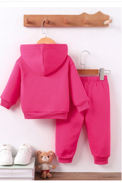 Baby Girl Fleece Hooded Sweatshirt And Pants Set Carousel 1