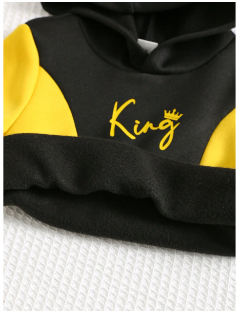 2pcs Baby Boy/Girl Black & Yellow Patchwork Sweatshirt And Loose Fit Color Block Jogger Pants Set Carousel 5