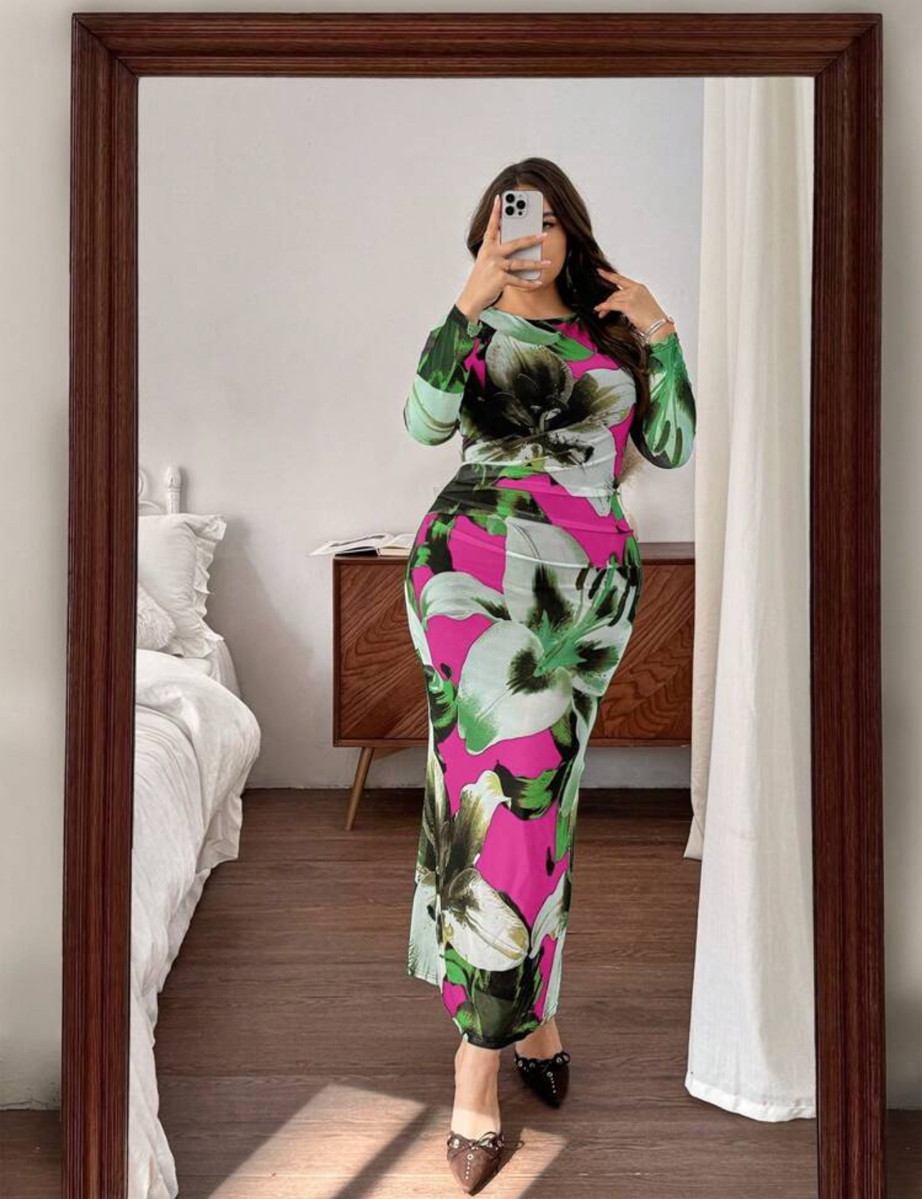 Women floral print elegant long fitted Dress