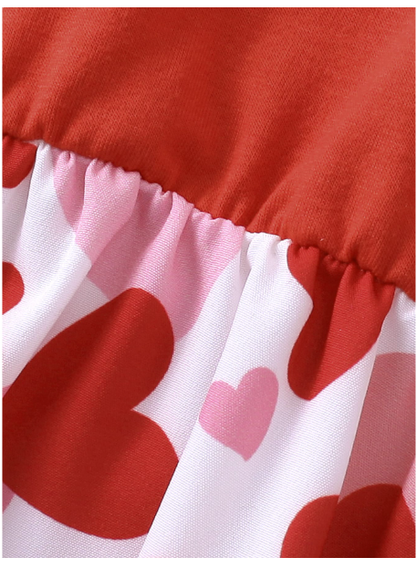 Tween Girls' Casual Minimalist Comfort Ruffle Heart Contrast Mesh Overlay Dress Carousel 3