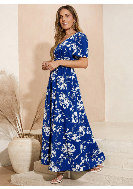 Women Short Sleeve V-Neck Simple Fashion Dress Carousel 4
