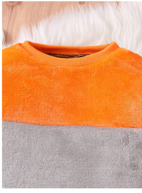 2pcs Young Boy Navy Blue Minimalistic Fashion Crew Neck Long Sleeve Top And Plush Pants Carousel 4
