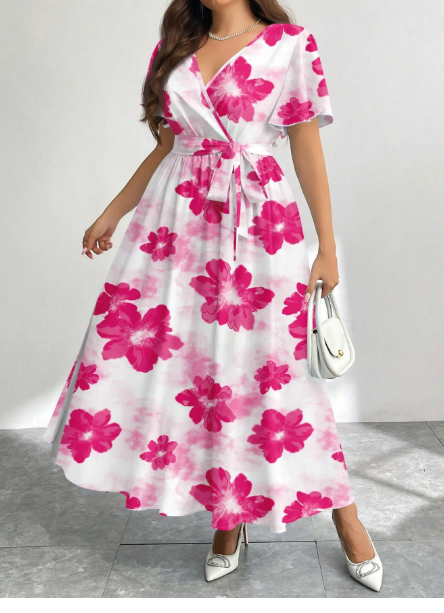 Floral Print Loose Fit Plus Size Dress Carousel 2