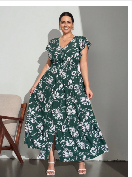 Plus Size V-Neck Cap Sleeve High Waist Dress Carousel 3