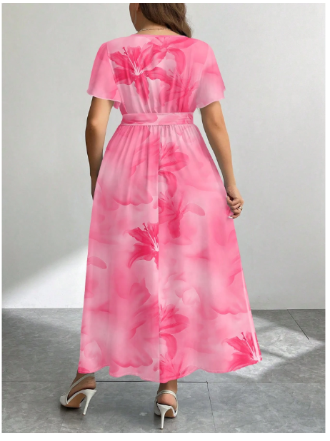 Floral Pattern Loose Fit Plus Size Dress Carousel 1