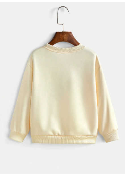 2pcs/Set Girls' (Small) Round Neck Long Sleeve Letter Print Simple Top And Pants Set Carousel 3