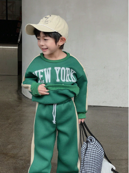 2pcs/Set Young Boy Casual Letter Slogan Color Block Round Neck Long Sleeve Sweatshirt And Pants Carousel 3