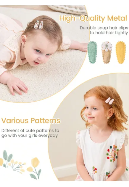 50/20/10 Pieces Baby Girl Cute Toddler Press Button Hair Clips With Flower Pattern Carousel 2