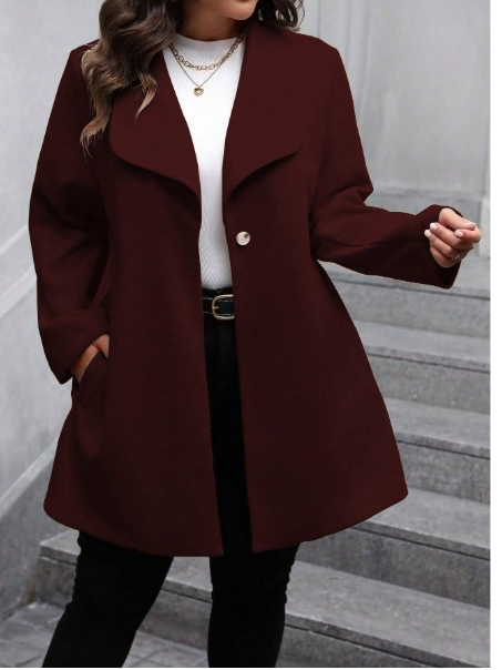 Plus Size Women's Solid Color Long Sleeve Single-Breasted Lapel Casual Overcoat Carousel 5