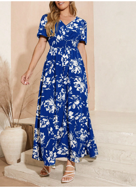 Women Short Sleeve V-Neck Simple Fashion Dress Carousel 5