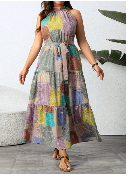 Plus Size Women Resort Style Halter Neck Sleeveless Maxi Dress Carousel 2